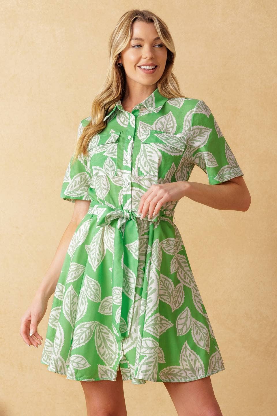 A printed woven mini dress