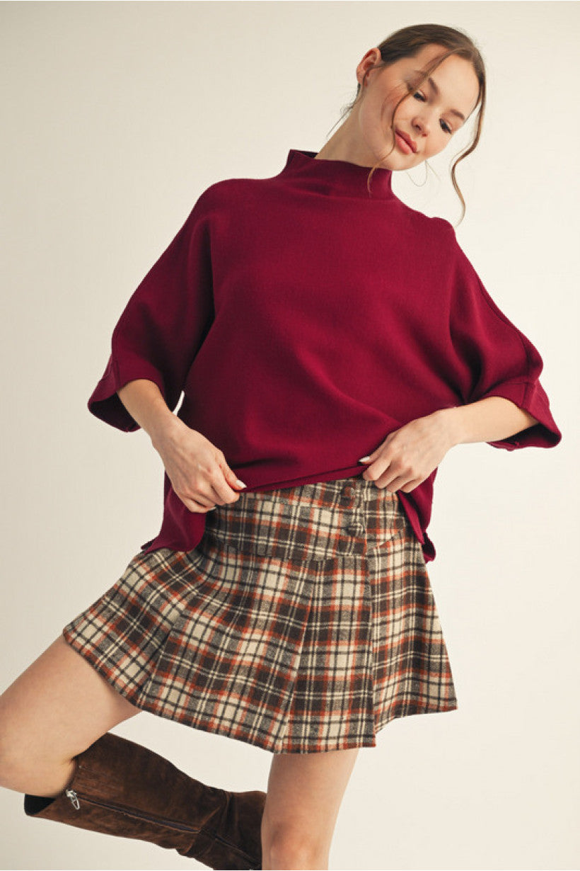 Drop Shoulder Mock Neck Sweater