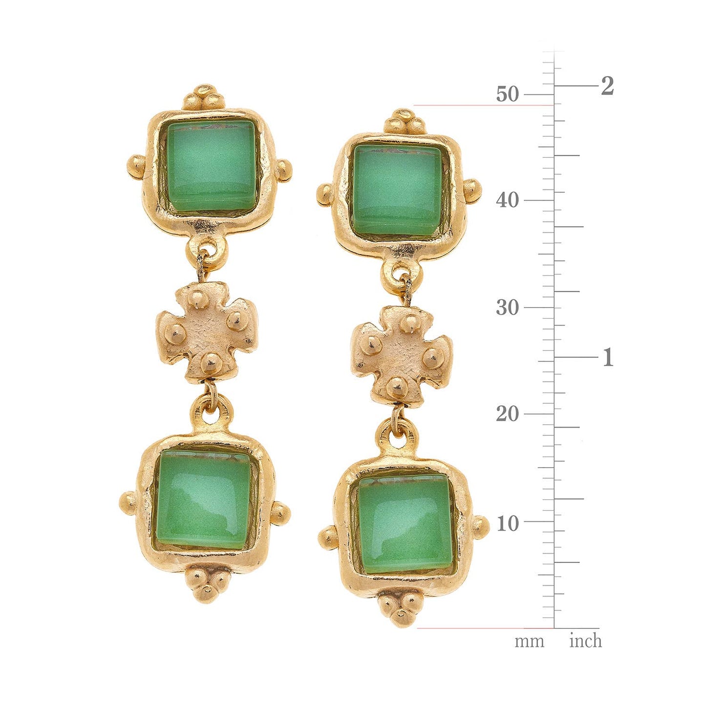 Susan Shaw - Charlotte Green French Glass Tier Earrings