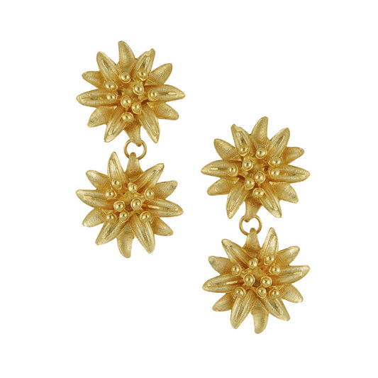 Gold Double Flower Earrings