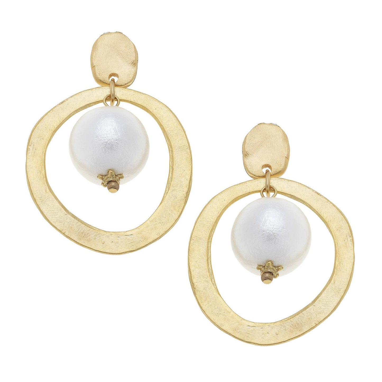 Susan Shaw - Gold Hoop with Cotton Pearl Earrings