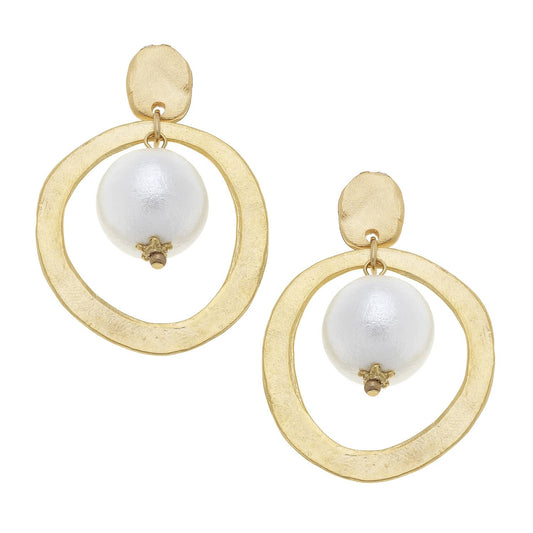 Susan Shaw - Gold Hoop with Cotton Pearl Earrings