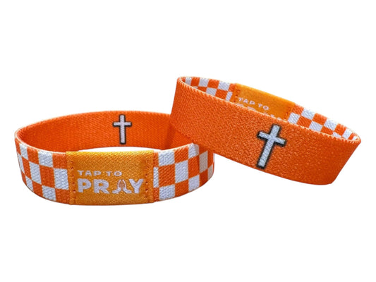 Versible - Tap To Pray™ Wristbands - Orange & White Checkers