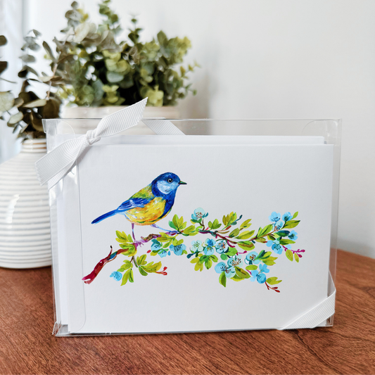 So Thoughtful Gifts - Blue Birds Notecard Set of 10 - Blank Inside
