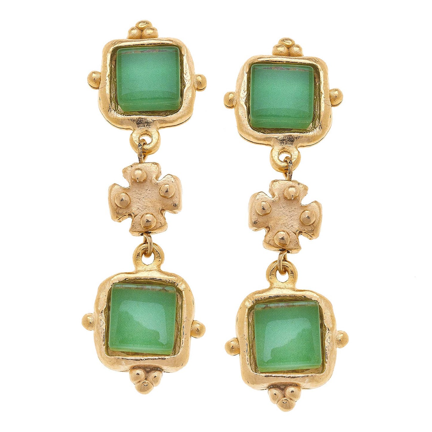 Susan Shaw - Charlotte Green French Glass Tier Earrings