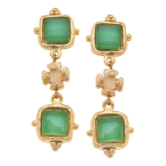 Susan Shaw - Charlotte Green French Glass Tier Earrings