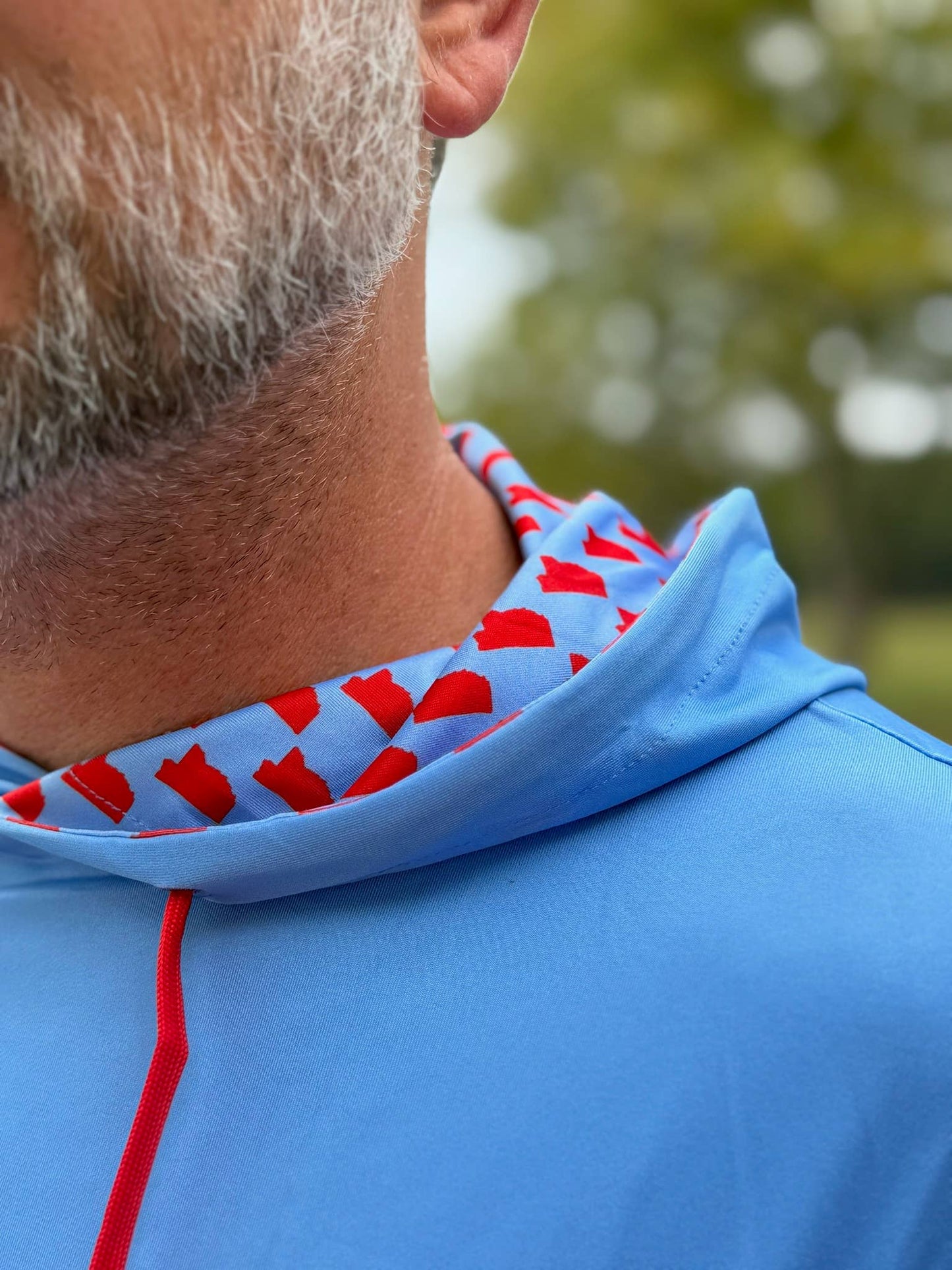 Oxford Powder Blue and Red State Performance Hoodie