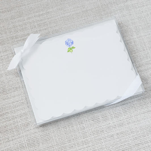 So Thoughtful Gifts - Blue Hydrangea Scallop Flat Notecard - Set of 15