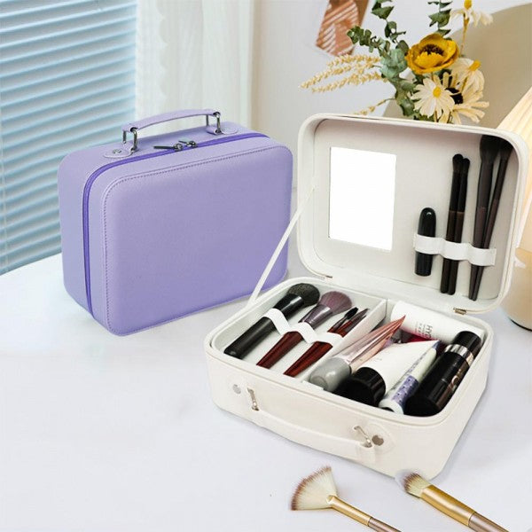 Faux Leather Makeup Box w/Mirror