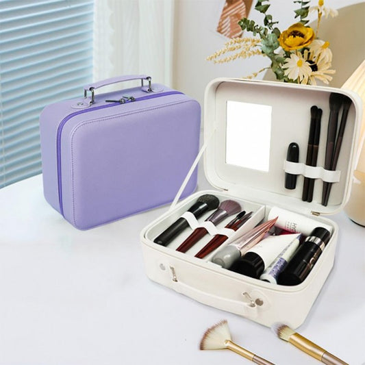 Faux Leather Makeup Box w/Mirror