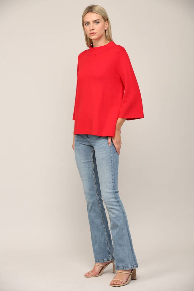 FATE - MOCK NECK PULL OVER SWEATER/BELL SLEEVE