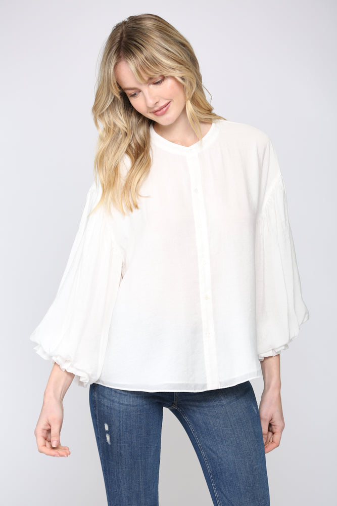 Fun Puff Sleeve Button Down Shirt - Yellow