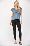 V-NECK TOP WITH RUFFLE TRIM OVERLAY