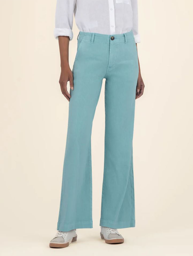 Meg High Rise Fab Ab Wide Leg Sea Blue Linen Pants