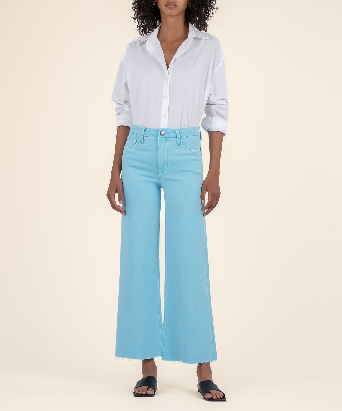 Meg High Rise Fab Ab Wide Leg Capri Blue