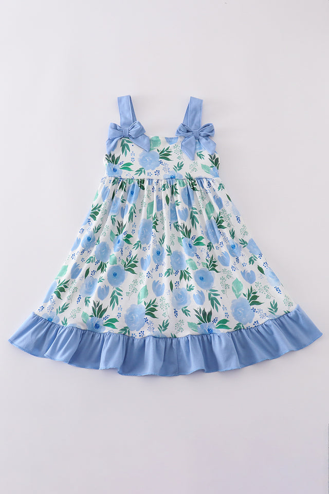 Tranquil Garden Print Bow Girl Dress