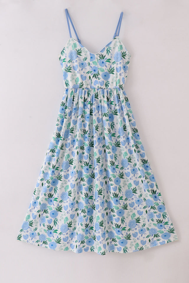 Tranquil Garden Print Bow Mom Dress