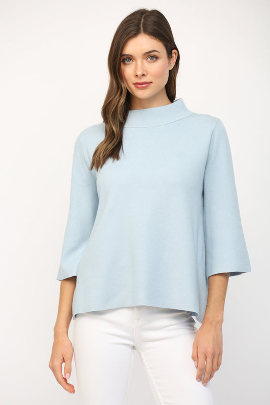 Pastel Mock Neck Bell Sleeve Sweater