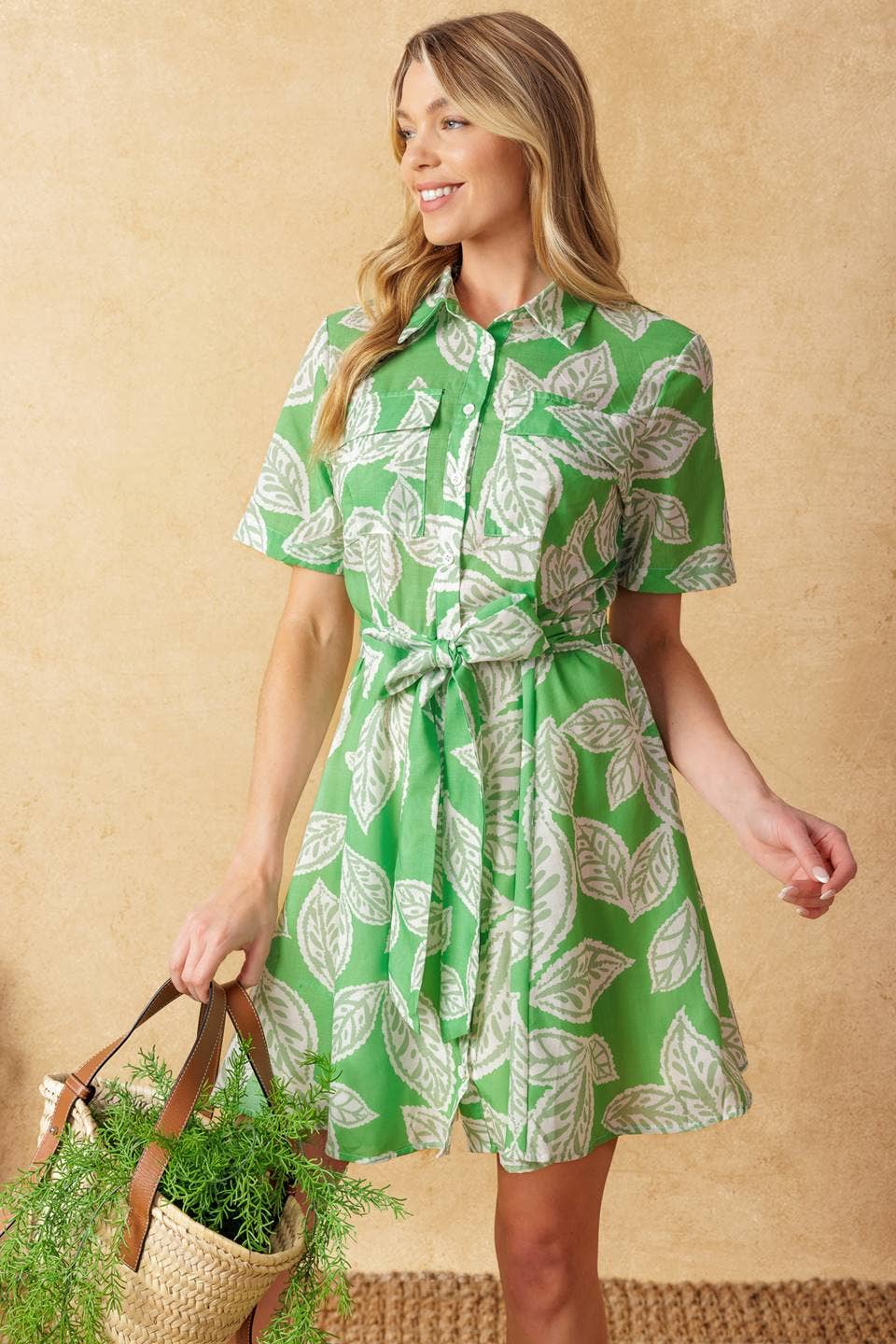 A printed woven mini dress