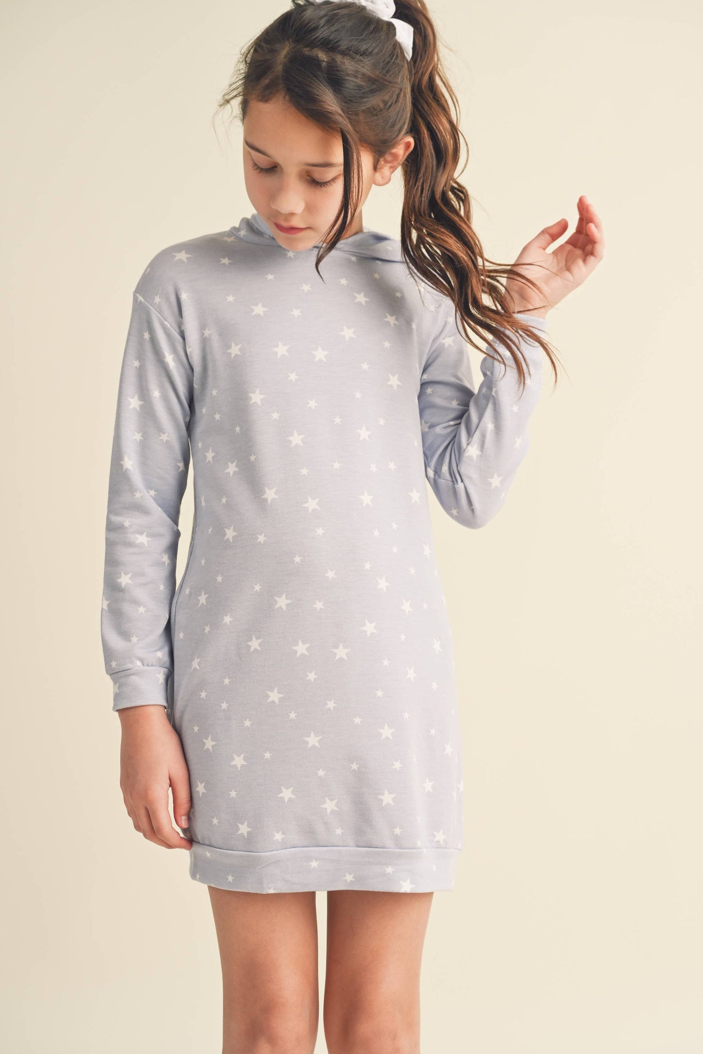 heart and arrow - LONG SLEEVE HOODED SWEATER DRESS- FRENCH TERRY