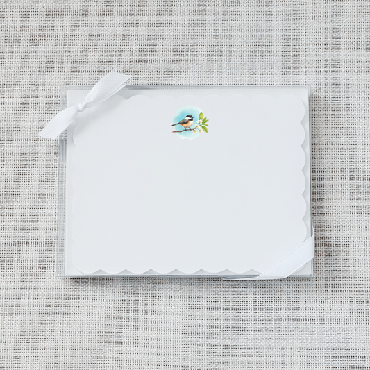 So Thoughtful Gifts - Chickadee Scallop Flat Notecard - Set of 15
