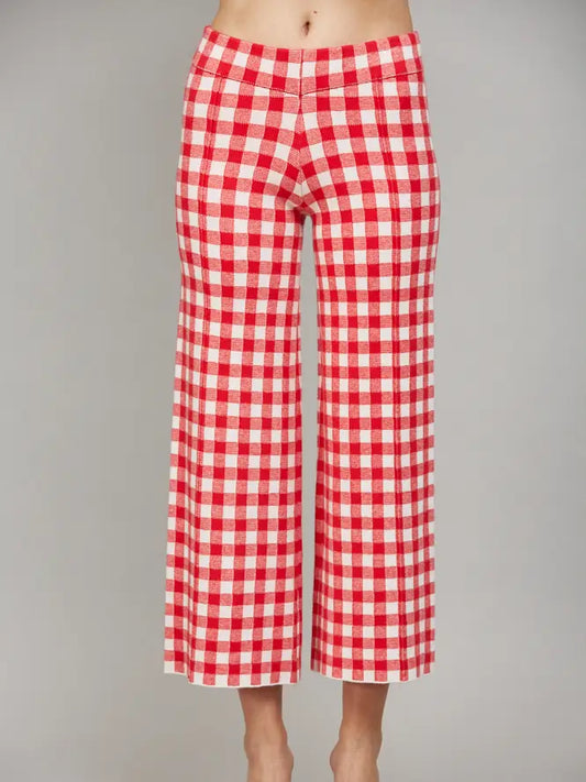 Gingham Red White Mock Neck Sweater