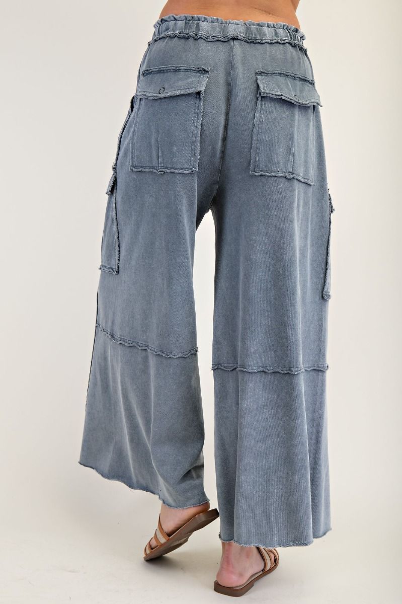 Wide Leg Terry Cargo Pants