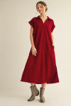 Solid Collared Midi Dress with Pockets