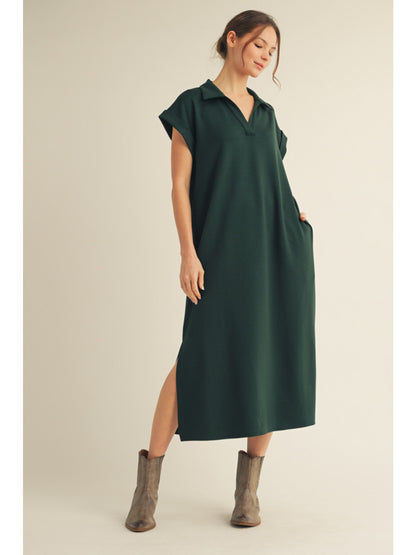 Solid Collared Midi Dress with Pockets
