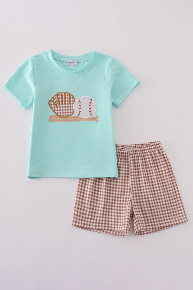 Blue Baseball Applique Boy Set