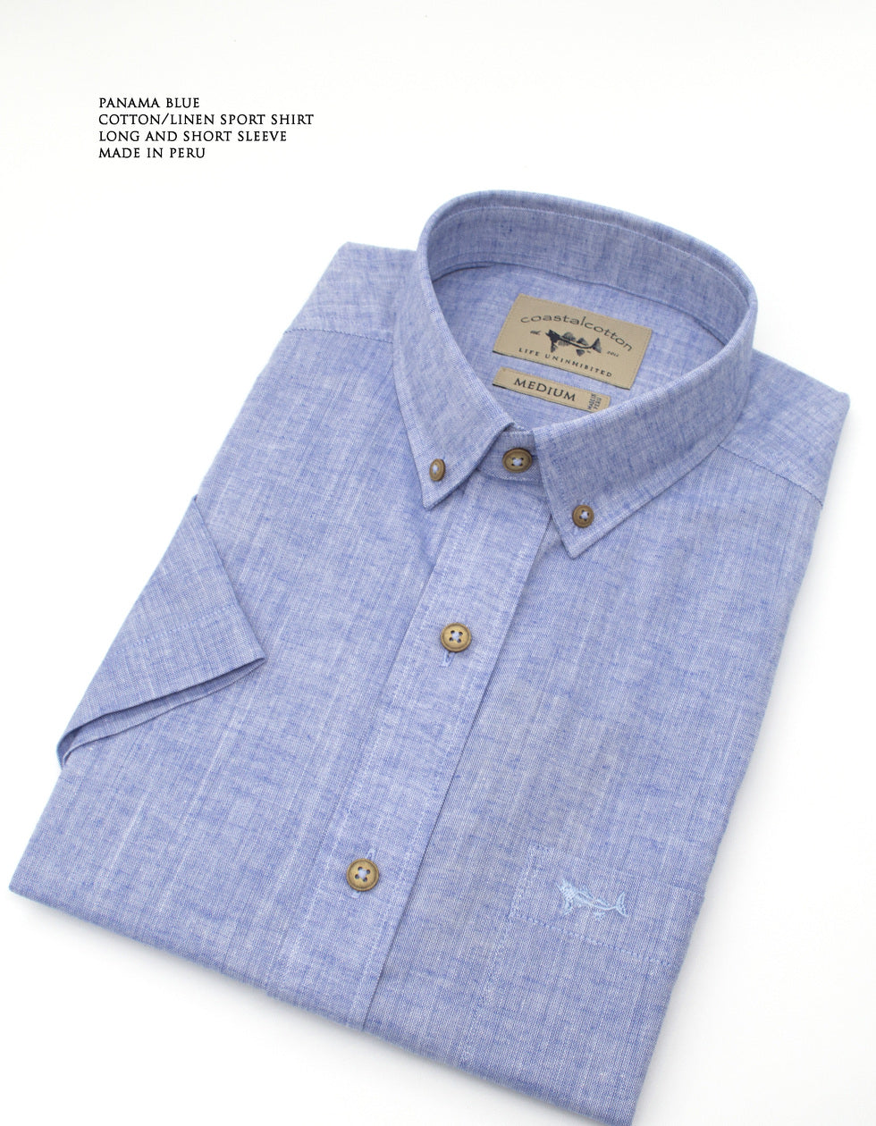 Panama Blue Cotton/Linen Short Sleeve Woven