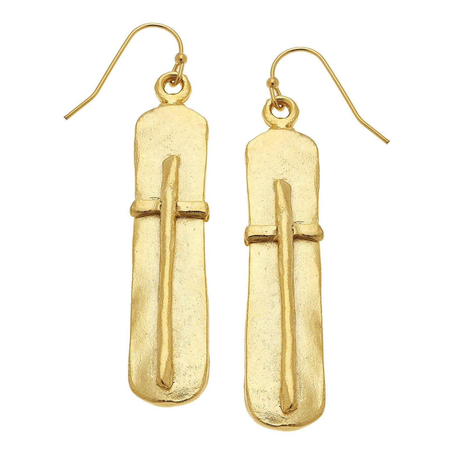 Susan Shaw - Gold Bar with Cross Earrings