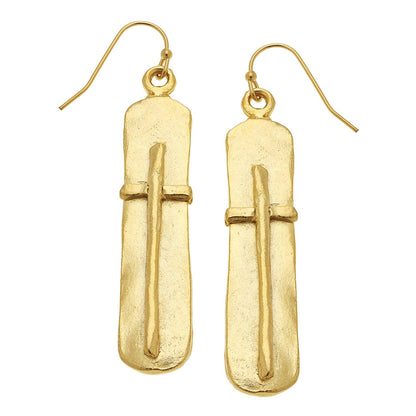 Susan Shaw - Gold Bar with Cross Earrings