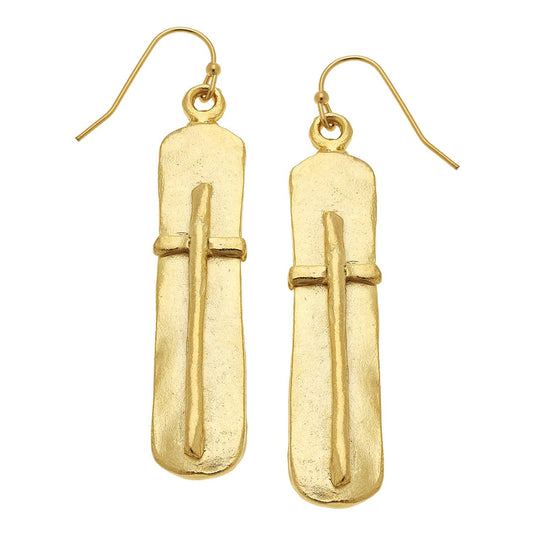 Susan Shaw - Gold Bar with Cross Earrings
