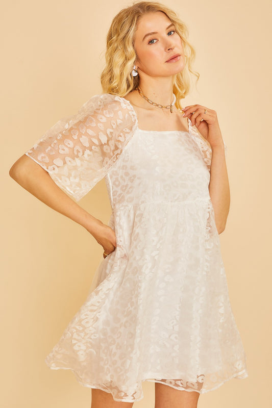 Leopard Sheer Print White Dress