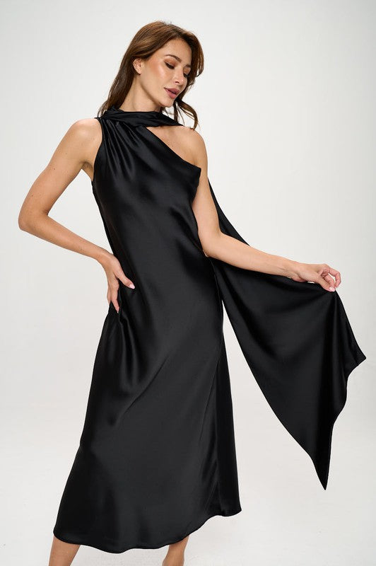 One Shoulder Satin Maxi Dress