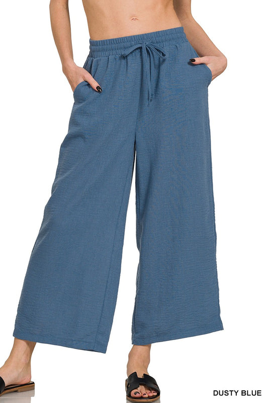 Woven Crepe Elastic Waist Crop Pant