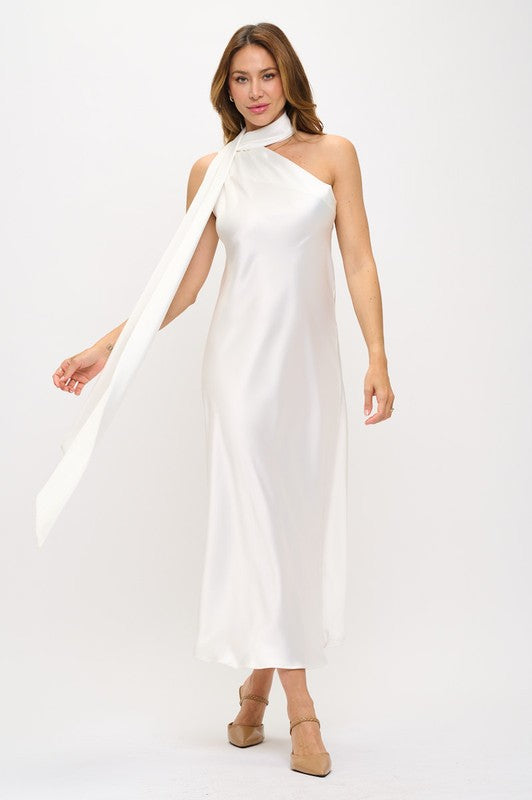 One Shoulder Satin Maxi Dress