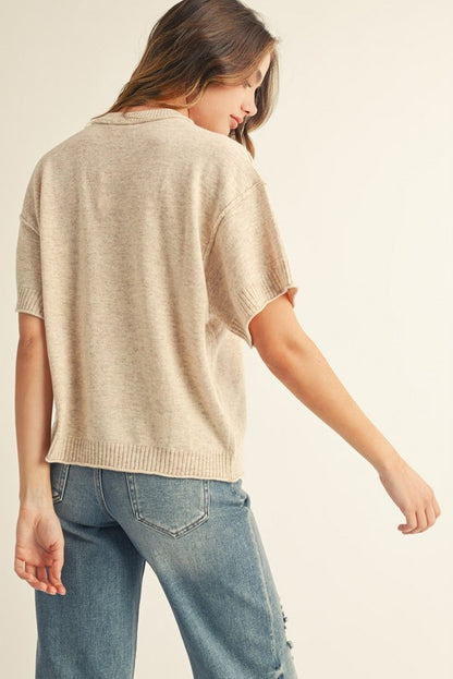 Raw Edge Accent Comfy Sweater Top - Powder Blue