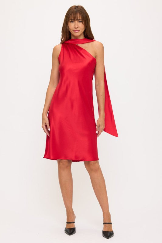 Black One Shoulder Satin Maxi Dress - Short