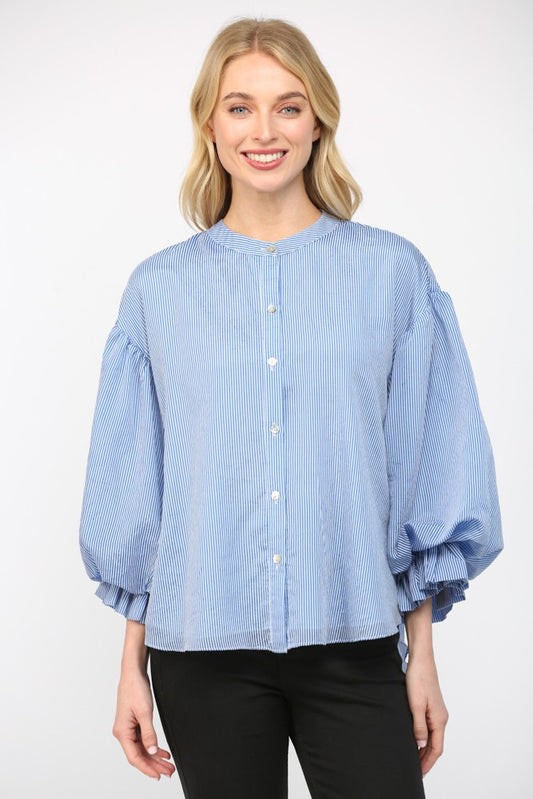 Pinstripe Voluminous Bubble Slv Blouse