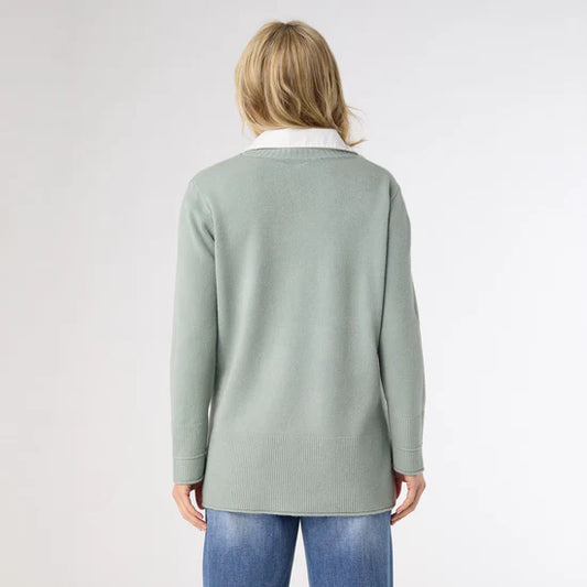 Heavenly Luxe Crew Neck Sweater with Woven Collar