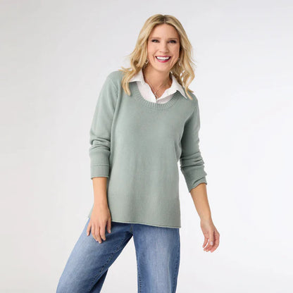 Heavenly Luxe Crew Neck Sweater with Woven Collar