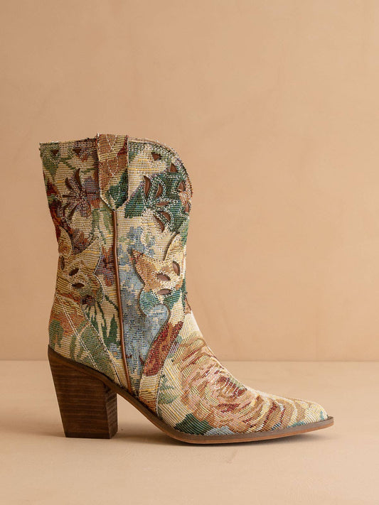 The Sorrel | Floral Tapestry Western Bootie