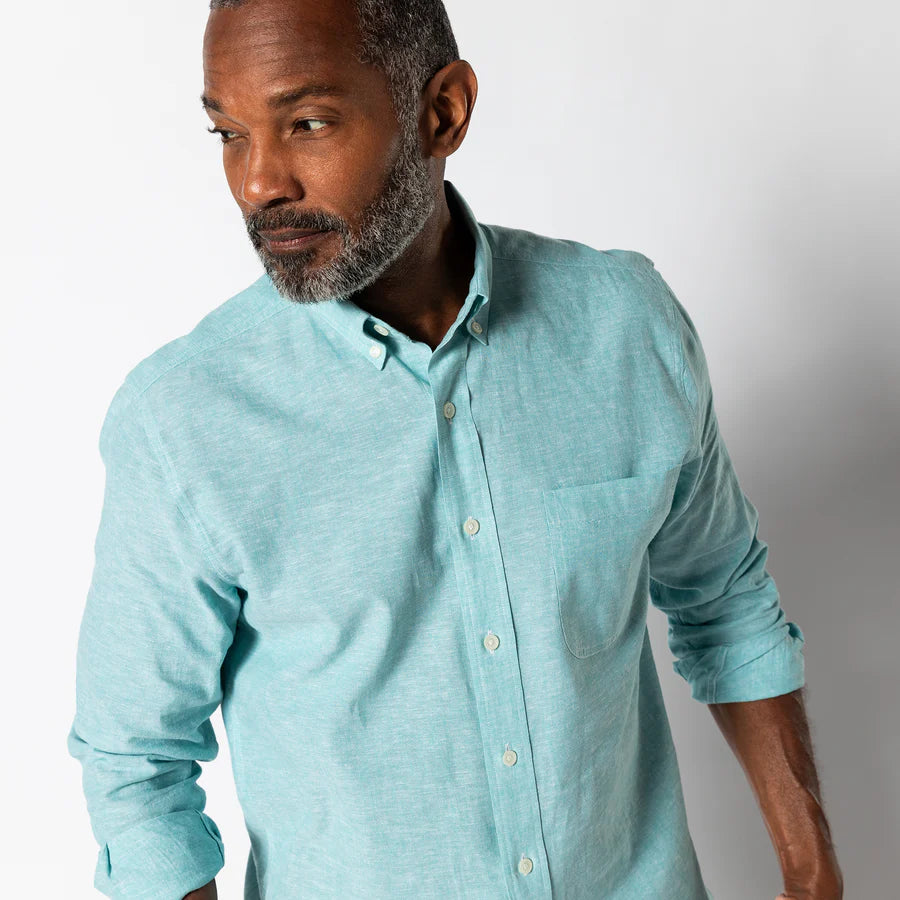 LS LINEN COTTON OXFORD SPORT SHIRT - WALLACE SOLID