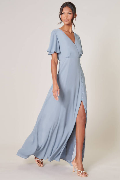 Everlasting Surplice Flutter Sleeve Maxi Dress