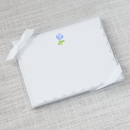 So Thoughtful Gifts - Blue Hydrangea Scallop Flat Notecard - Set of 15