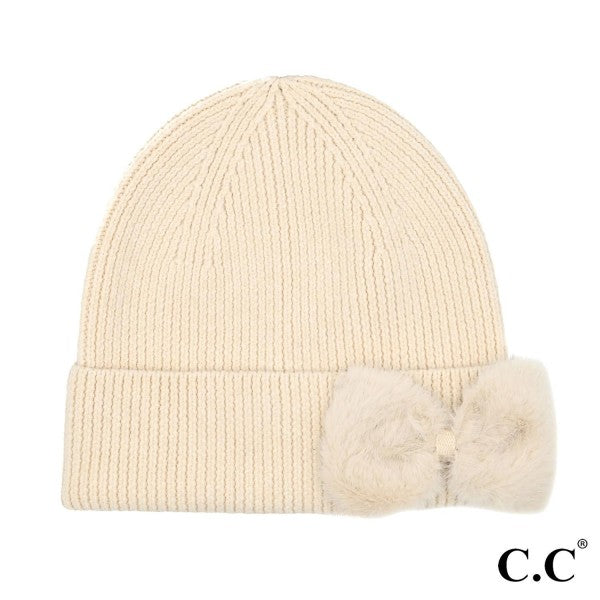 Faux Fur Beanie w/Bow