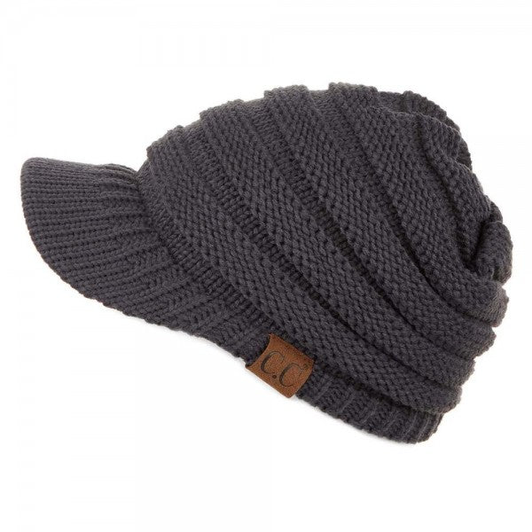 Ribbed Knit Hat With Brim