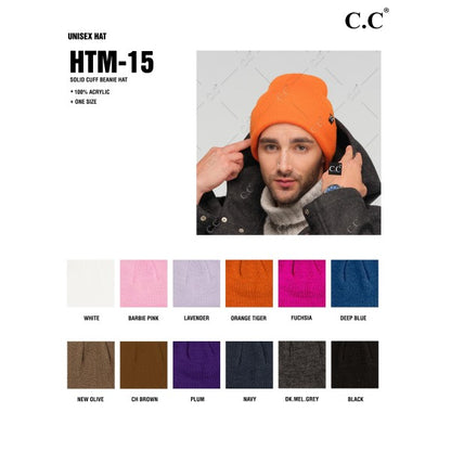 Unisex Solid Cuff Beanie Hat